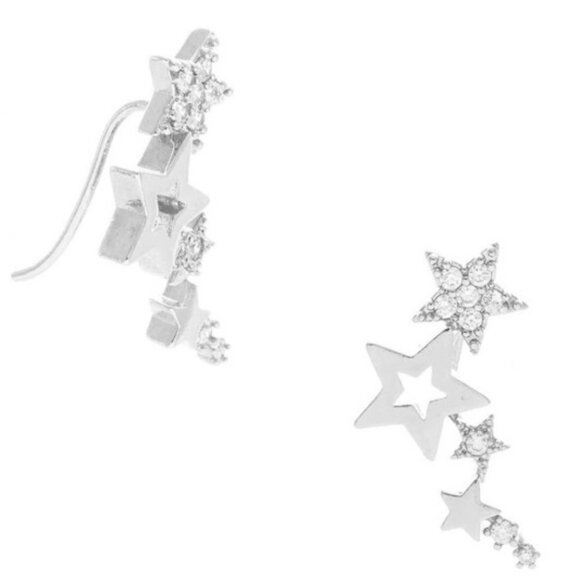 1 LEFT!! WHITE GOLD STAR EAR CRAWLER EARRINGS - Picture 3 of 3